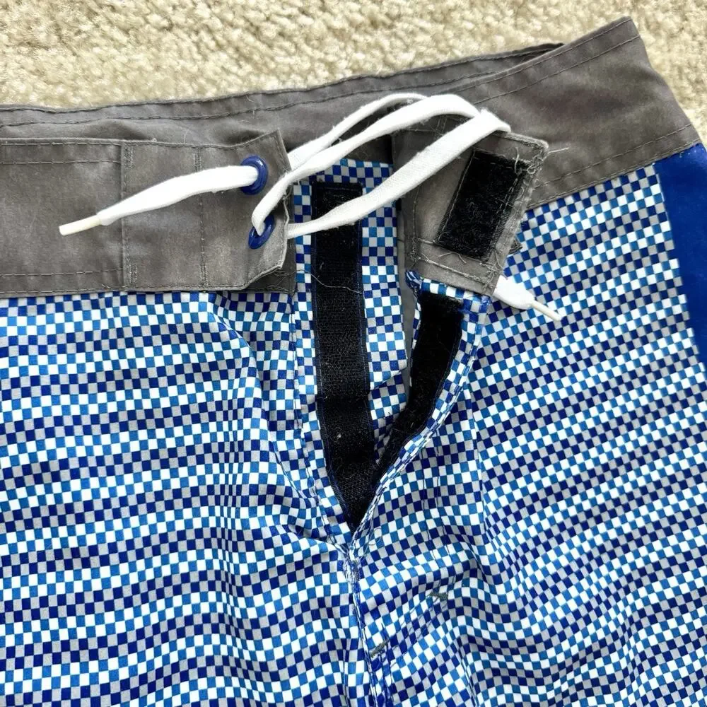 Bud Light Board Shorts Mens Size 30 Blue Checkered Swim Trunks Surf Beach Light
